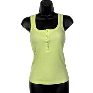 Lime Green Ribbed Tank Top Womens Juniors XS Lime Green  Buttons So